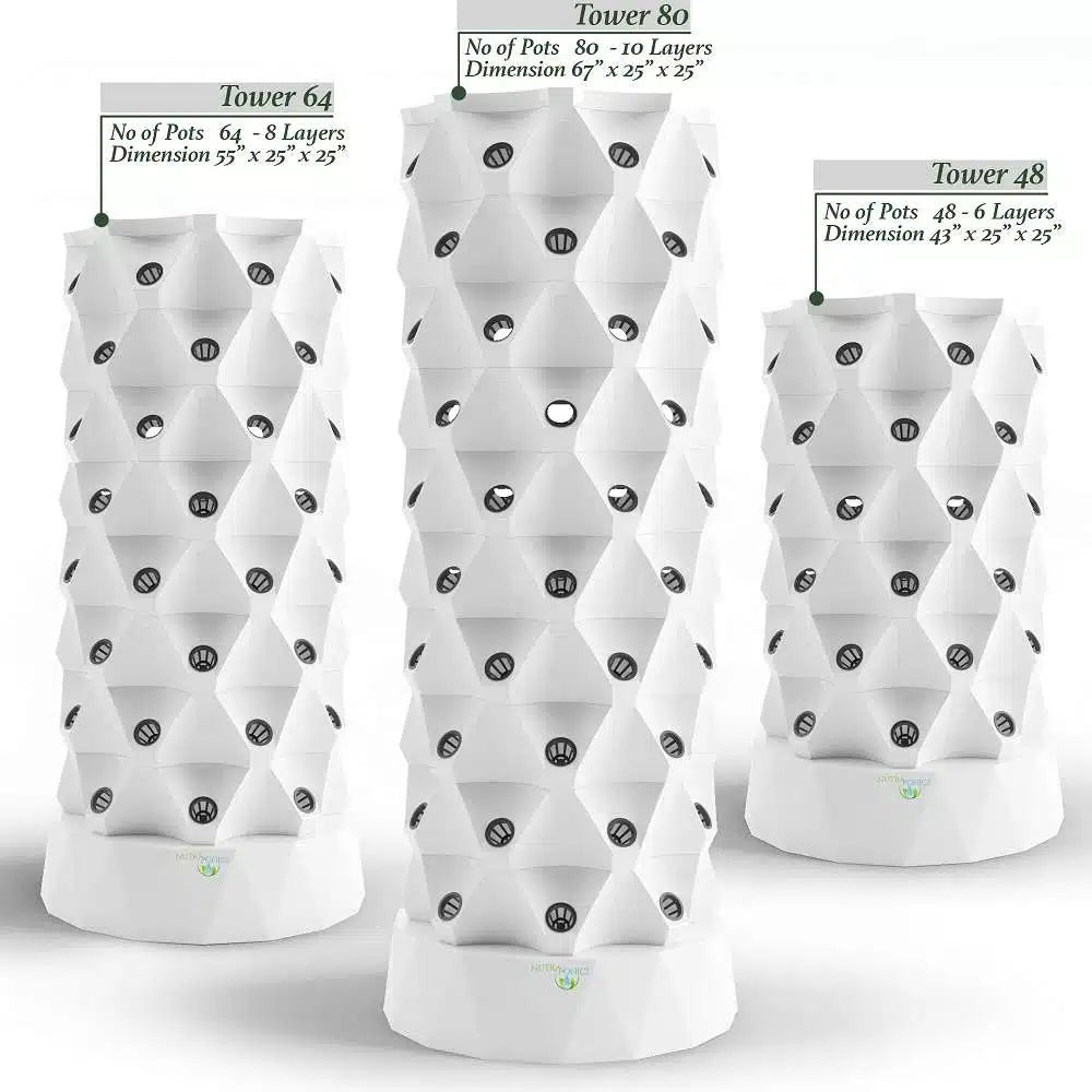 Nutraponics Hydroponic Garden Tower Growing System –  48, 64, or 80 Pots