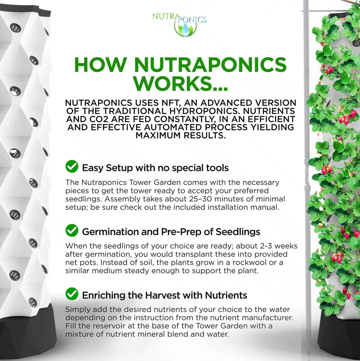 Nutraponics Indoor Hydroponic Growing System – Tower Garden with LED Grow Lights – 80 Pots | Indoor Garden System