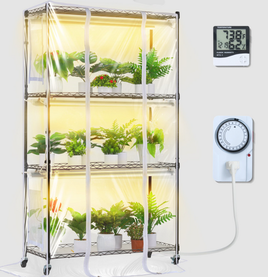 VEVOR 4-Tier Plant Stand with Grow Lights & Greenhouse Function