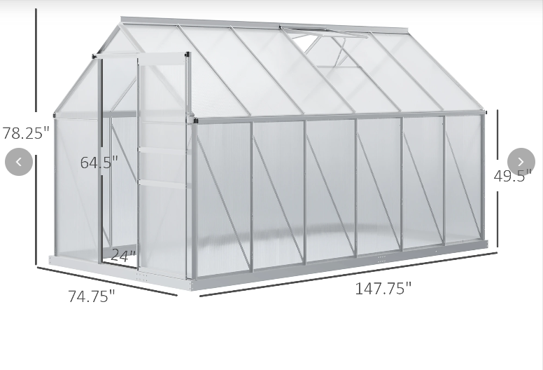 Outsunny 12' x 6' x 6.5' Polycarbonate Greenhouse with Aluminum Frame