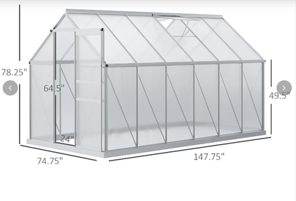 Outsunny 12' x 6' x 6.5' Polycarbonate Greenhouse with Aluminum Frame