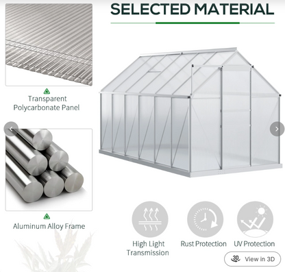 Outsunny 12' x 6' x 6.5' Polycarbonate Greenhouse with Aluminum Frame