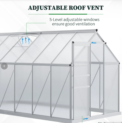 Outsunny 12' x 6' x 6.5' Polycarbonate Greenhouse with Aluminum Frame