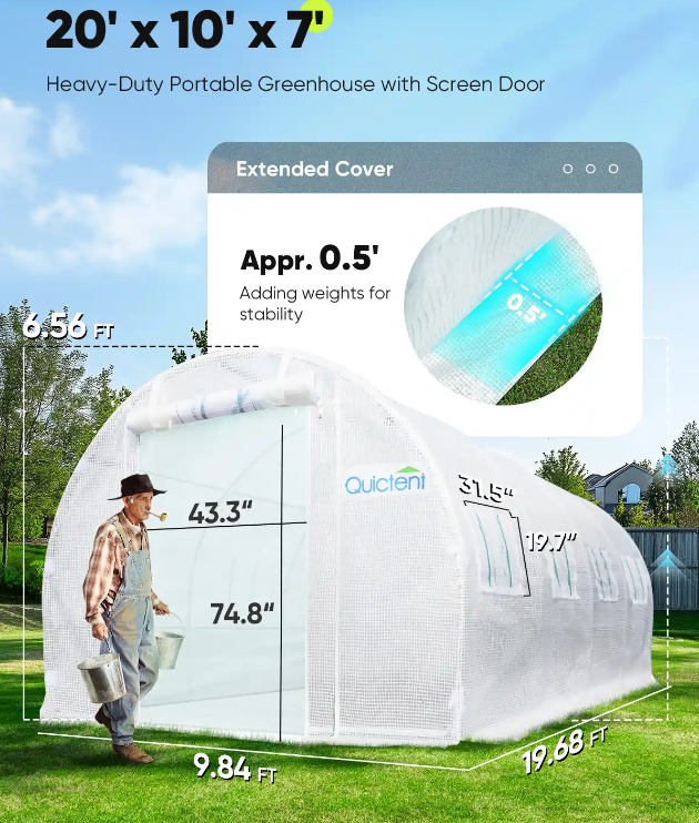 Quictent 20' x 10' x 7' Heavy Duty Large Greenhouse