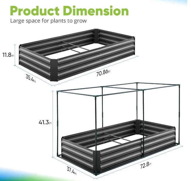 Quictent Galvanized Raised Garden Bed with Net